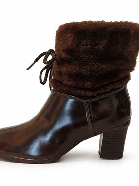 UGG Dark Brown Fur Cuffed Leather Ankle Boots